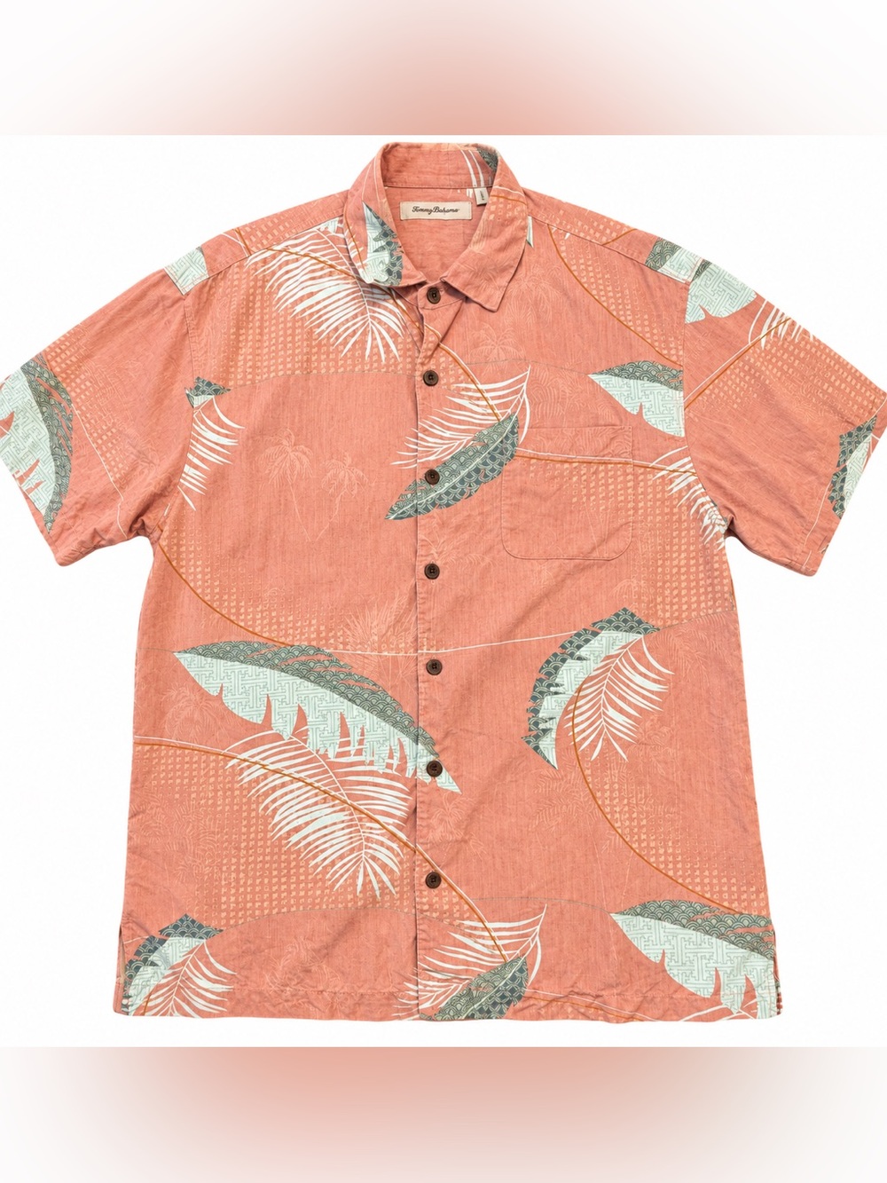 Tommy Bahama Men’s Hawaiian Shirt Coral Tropical Print Short Sleeve Button Up